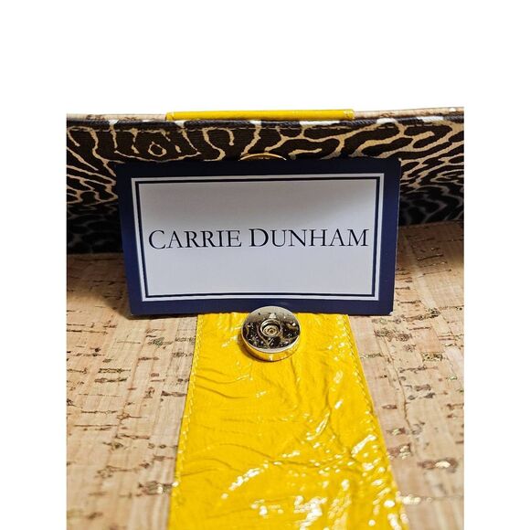 Carrie Dunham Yellow Amagansett Cork Clutch FLOATS Leather Luxury MSRP $168 NWOT - Picture 7 of 9